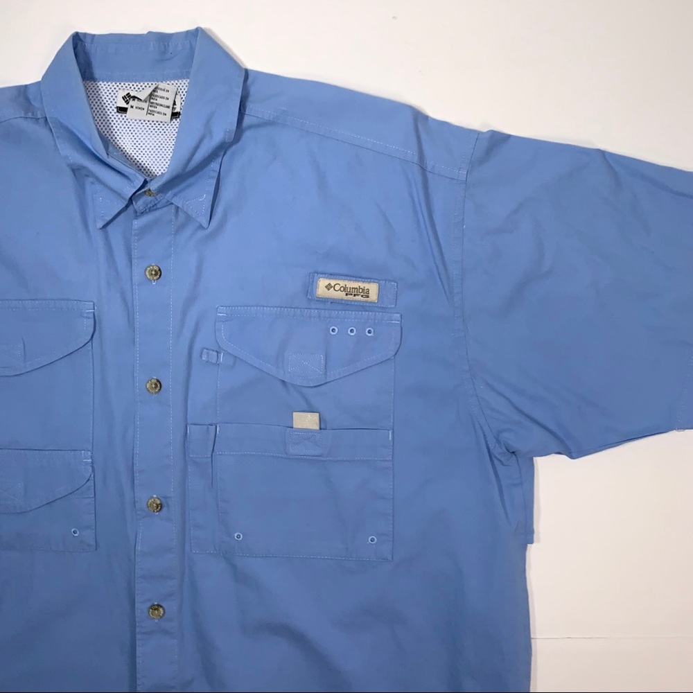 COLUMBIA PFG Short Sleeve Shirt Blue Medium